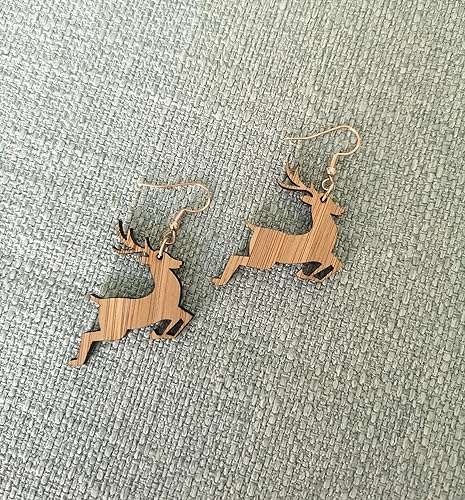 Christmas Reindeer Novelty Bamboo Earrings – customise your findings colour
