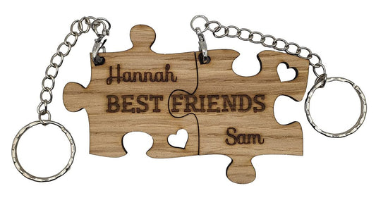 Best Friends Oak Jigsaw Puzzle Keyring Set - Personalised pair of keychains