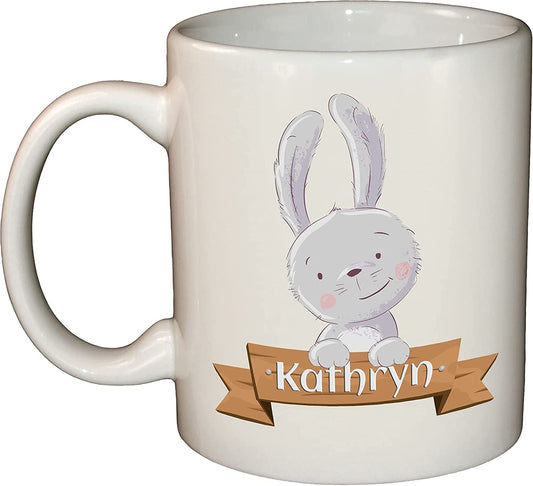 Rabbit & Sign Personalised Name Ceramic Coffee Mug