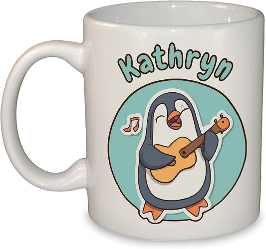 Penguin Playing a Ukulele Personalised Coffee Mug