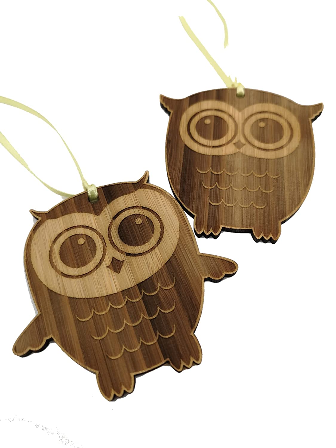 Pair of Cute Owl Bamboo Hanging Decoration Ornaments