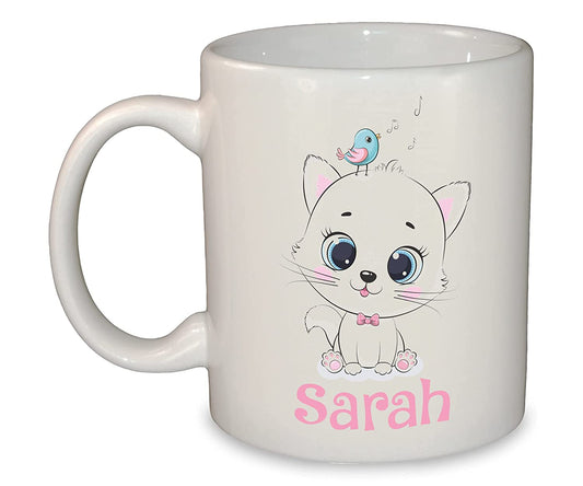 Cute Kitten & Bird Personalised Mug/Cup 11oz Dishwasher & Microwave safe