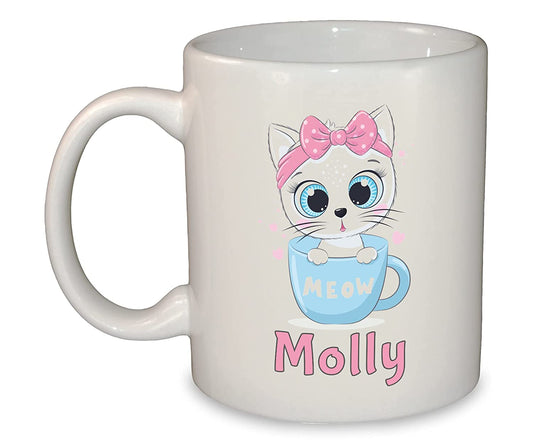 Cute Kitten In A Cup Personalised Mug | 11oz Dishwasher & Microwave safe (White Mug)