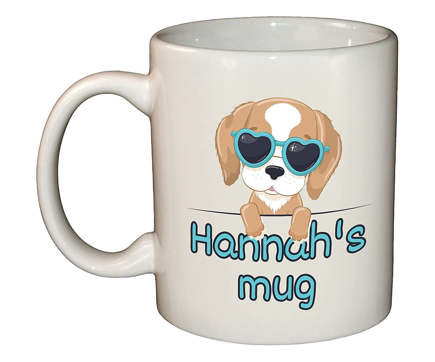 Puppy With Sunglasses Personalised Name Mug 11oz Dishwasher & Microwave safe