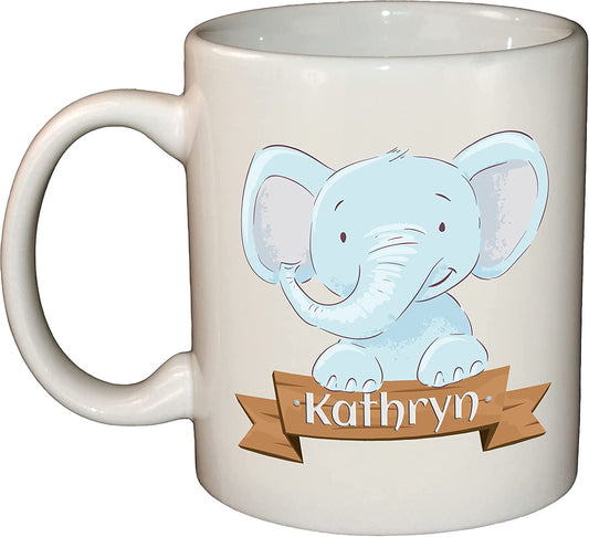 Elephant & Sign Personalised Name Ceramic Mug/Cup