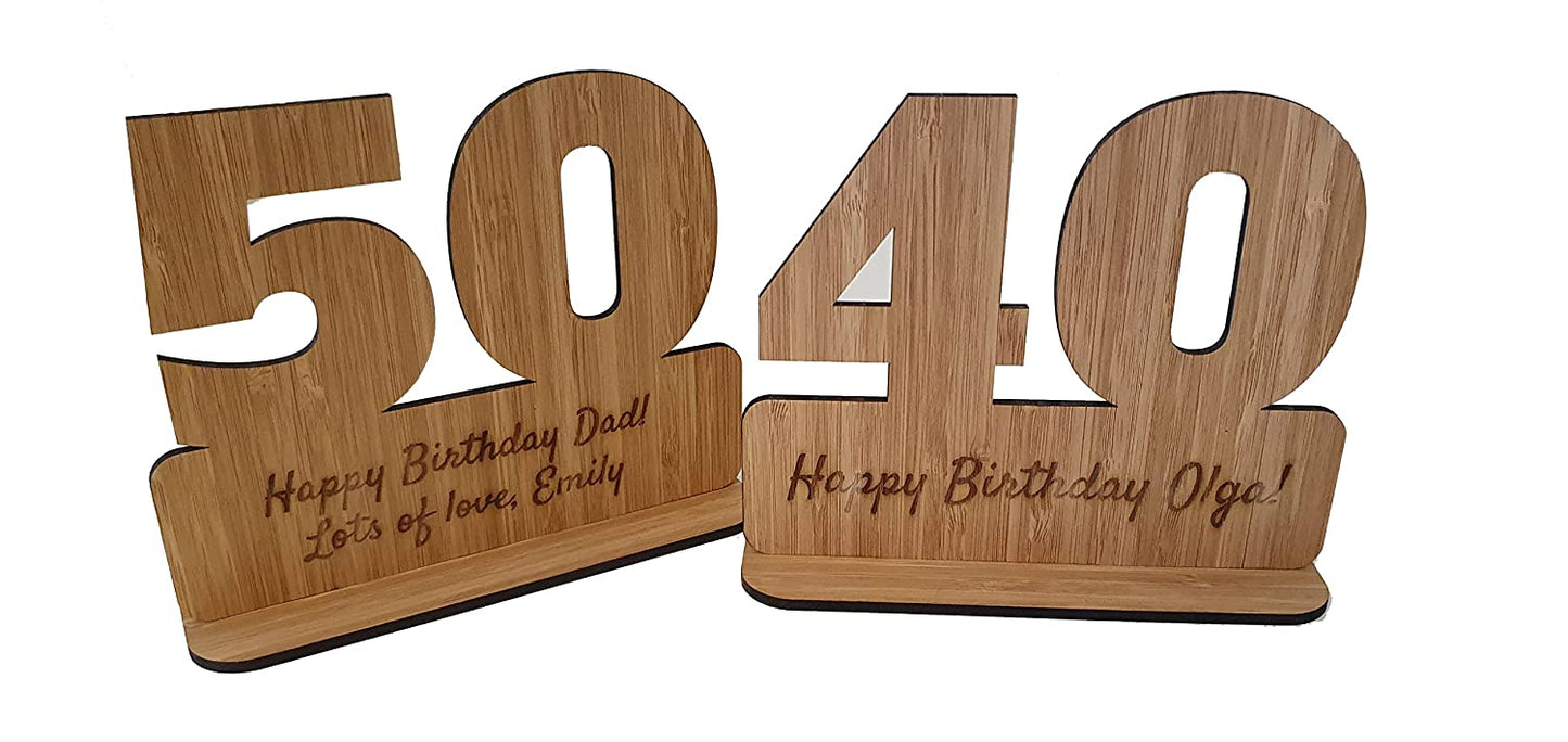 Personalised Bamboo Birthday Age Keepsake 12.5x15cm - Custom Engraved Milestone Gift - Unique Self-Standing Card Alternative for All Ages