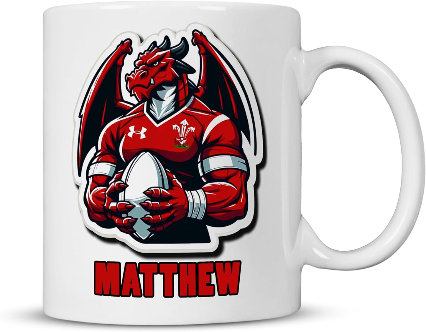Welsh Dragon Wales Rugby Mug - 11oz Personalised Ceramic Cup - Add Any Name - Gift for Rugby Fans