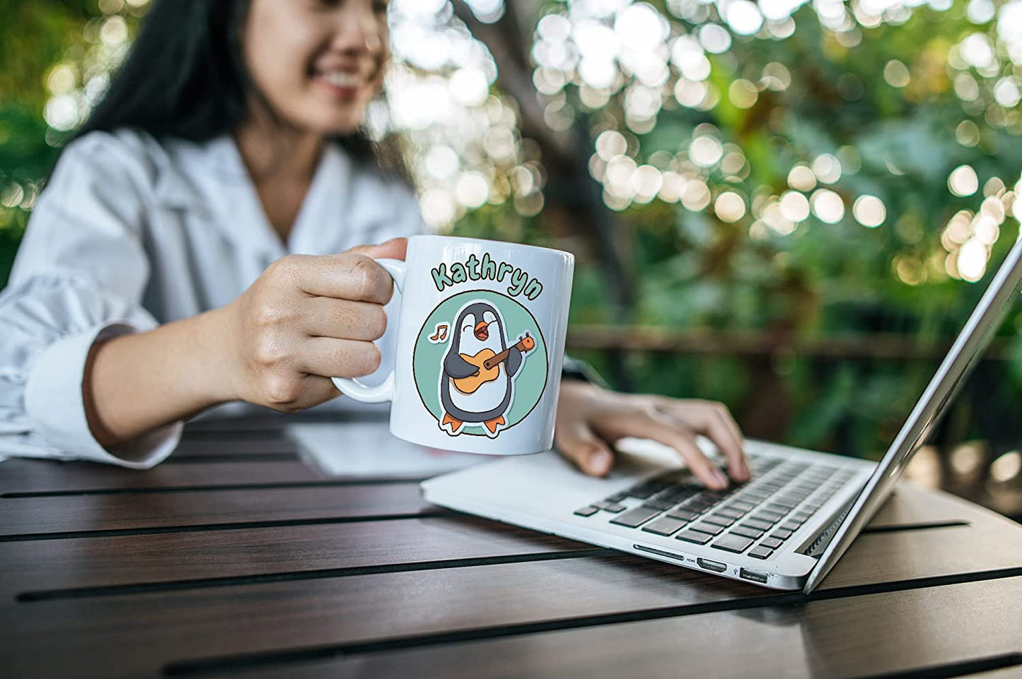 Penguin Playing a Ukulele Personalised Coffee Mug