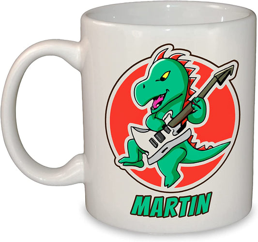 Dinosaur Guitarist Personalised Coffee Mug
