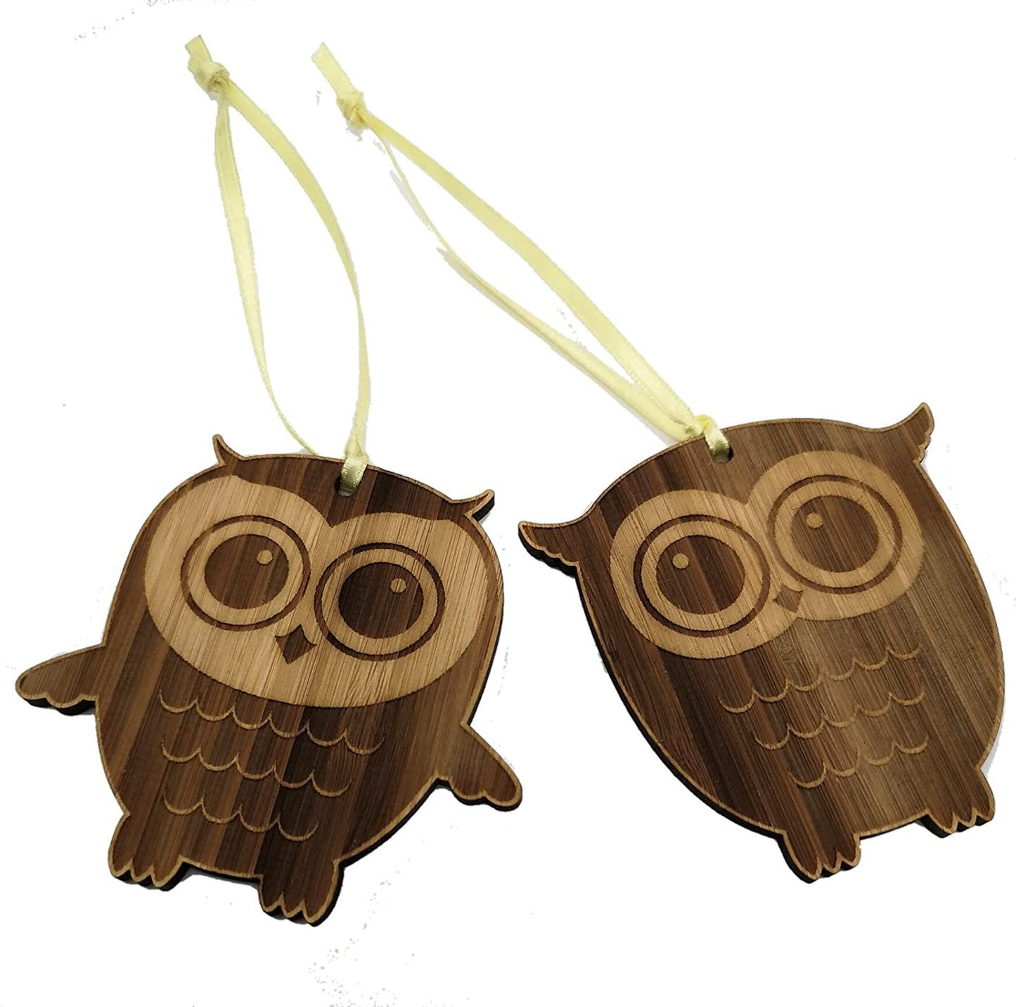 Pair of Cute Owl Bamboo Hanging Decoration Ornaments