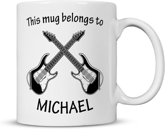 Personalised Guitar Mug | This Mug Belongs to | 11oz White Ceramic Cup | Musician Gift