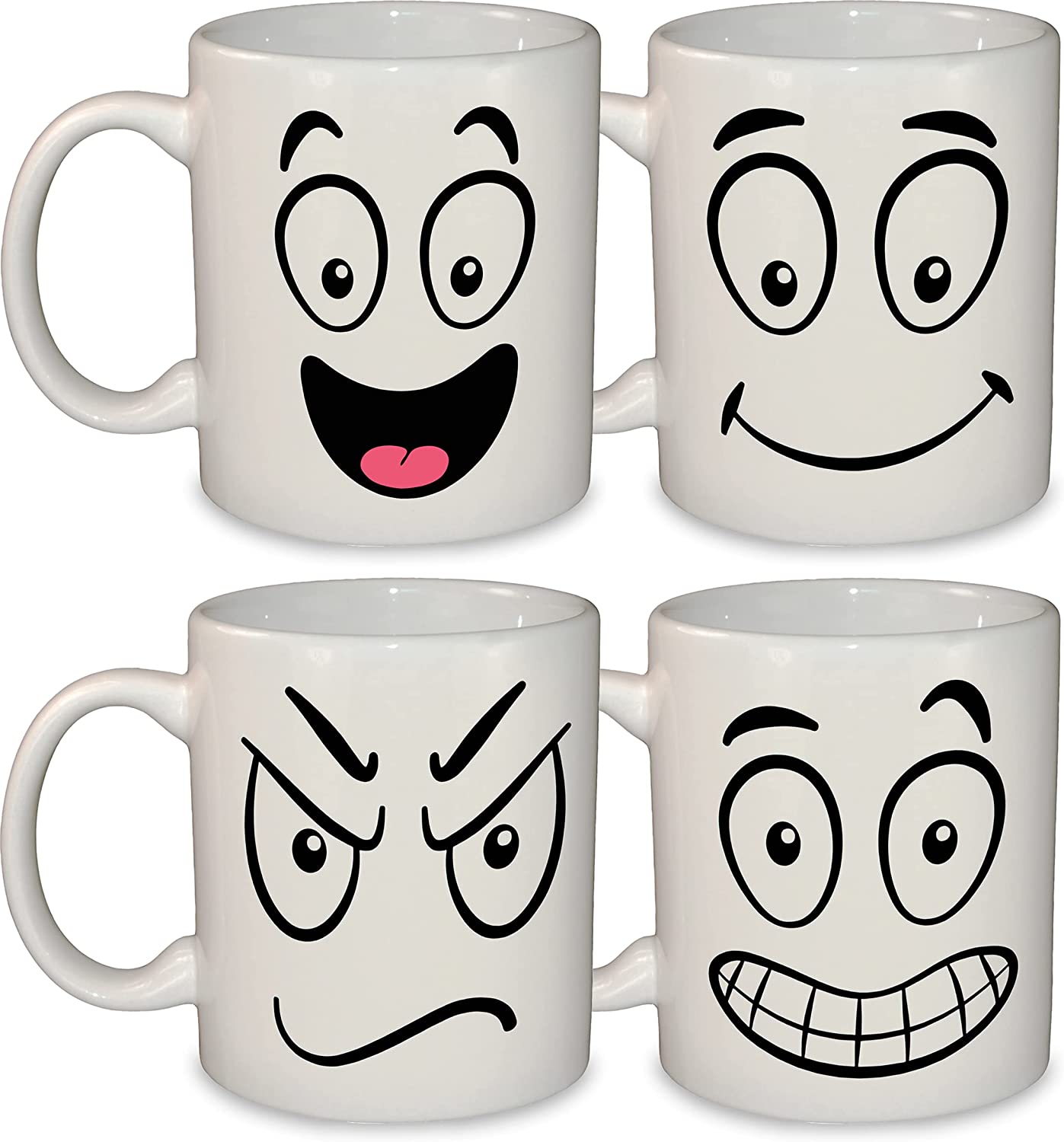 Funny Face Mug Set | Novelty Birthday Gift 11oz Dishwasher & Microwave Safe