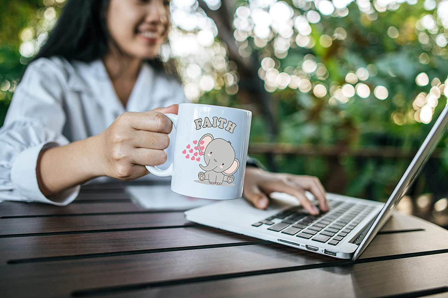 Cute Elephant & Hearts Personalised Name Ceramic Mug