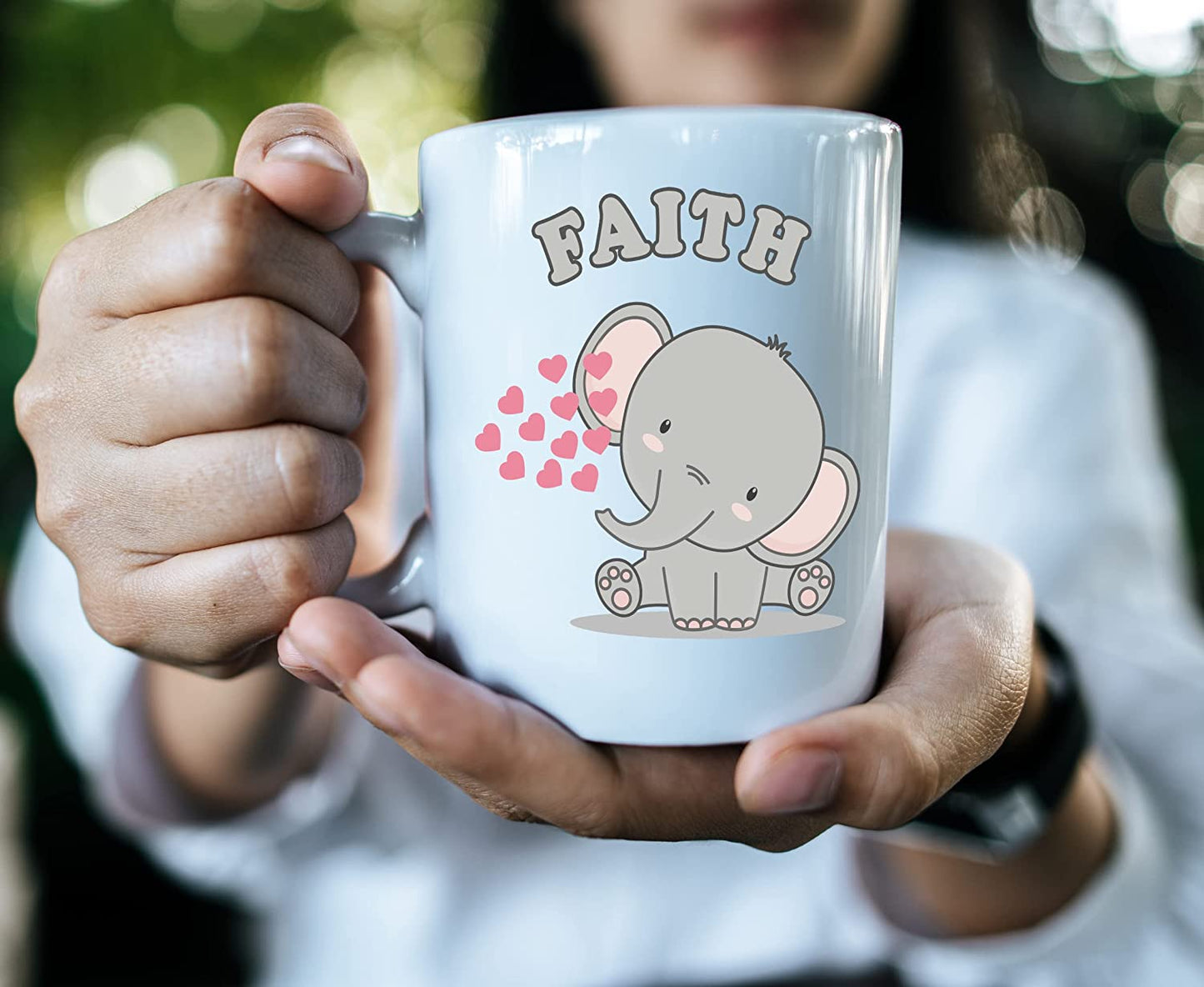 Cute Elephant & Hearts Personalised Name Ceramic Mug