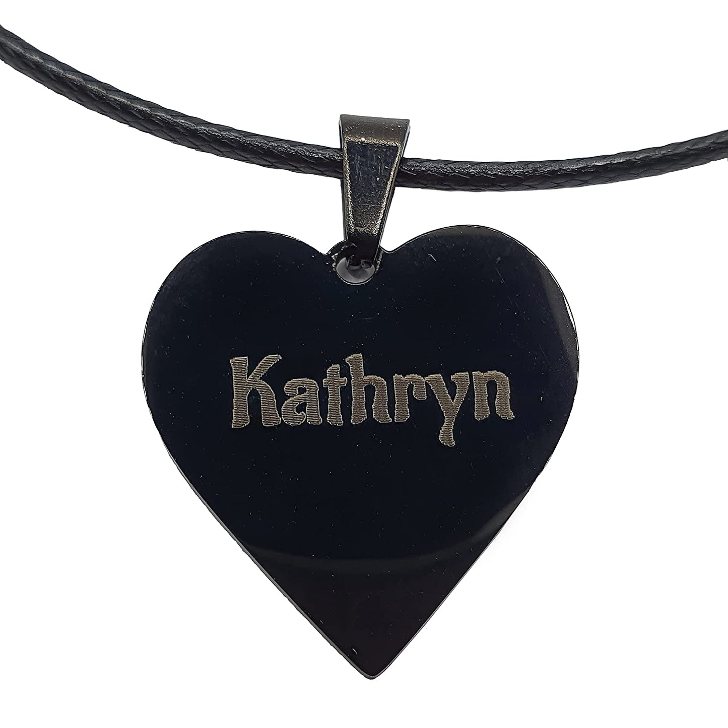 Engraved Black Heart Pendant & Necklace with Gift Bag - Personalise with any name 23mm x 25mm Stainless Steel Jewellery
