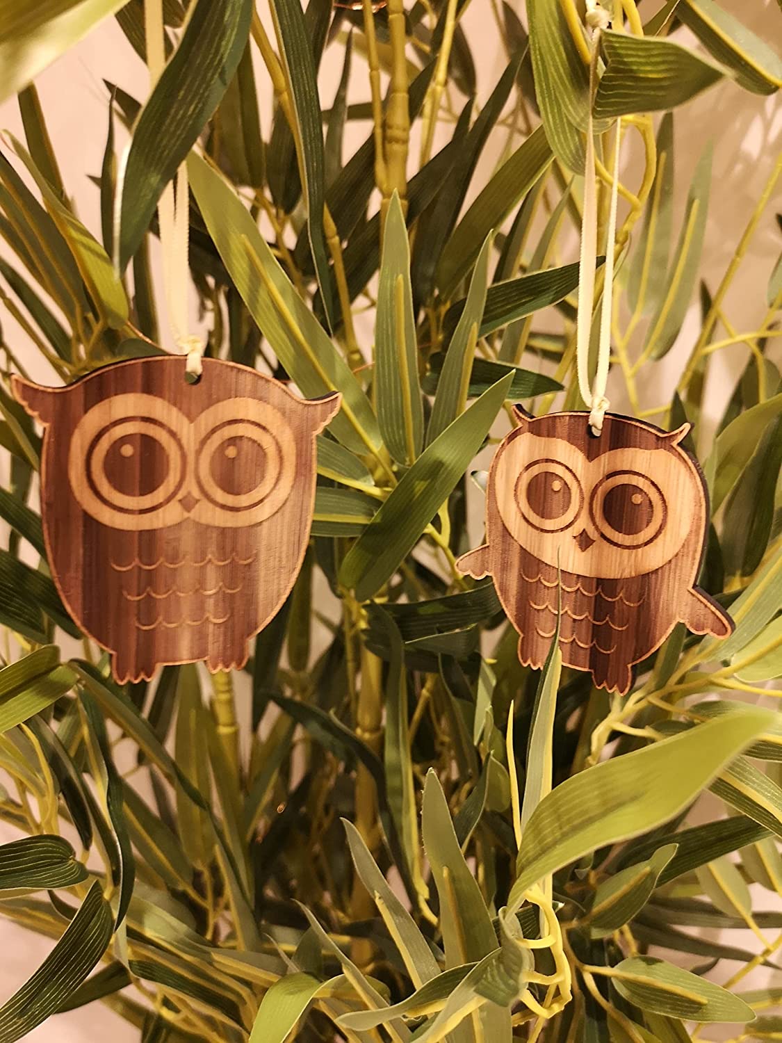 Pair of Cute Owl Bamboo Hanging Decoration Ornaments