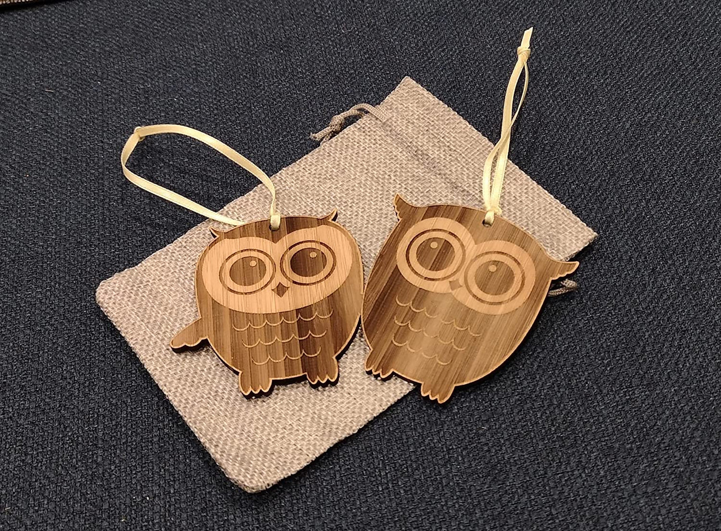 Pair of Cute Owl Bamboo Hanging Decoration Ornaments