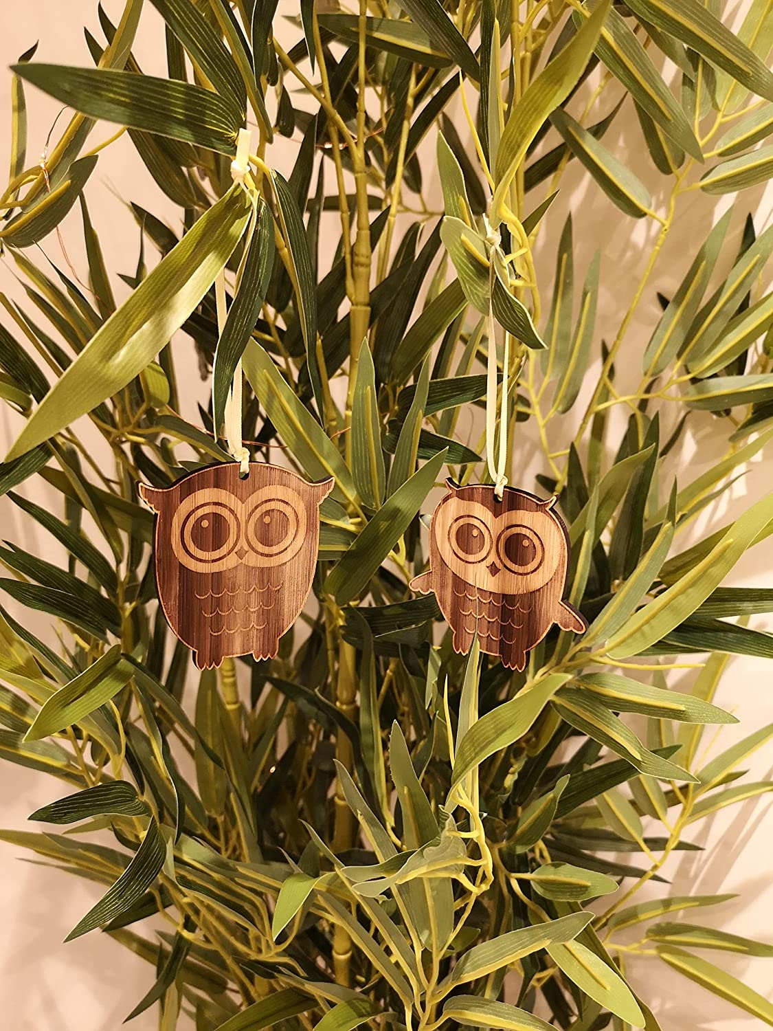 Pair of Cute Owl Bamboo Hanging Decoration Ornaments