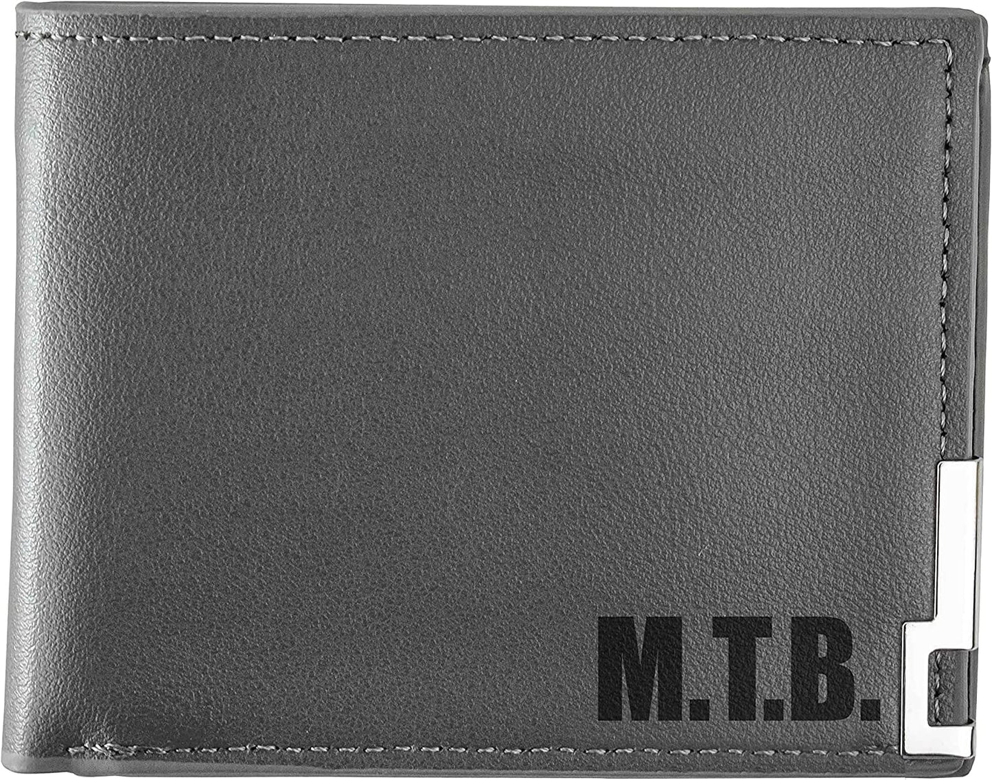 Engraved Mens Wallet - Grey - Faux Leather with 8 Inner compartments