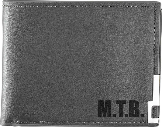 Engraved Mens Wallet - Grey - Faux Leather with 8 Inner compartments