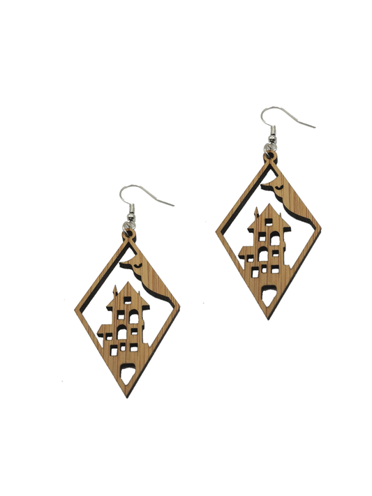 Halloween Haunted House and Owl Earrings – customise with Gold, Rose Gold or Silver findings