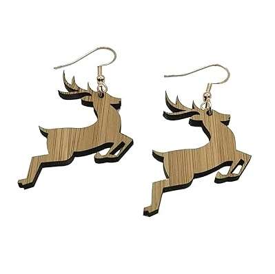 Christmas Reindeer Novelty Bamboo Earrings – customise your findings colour