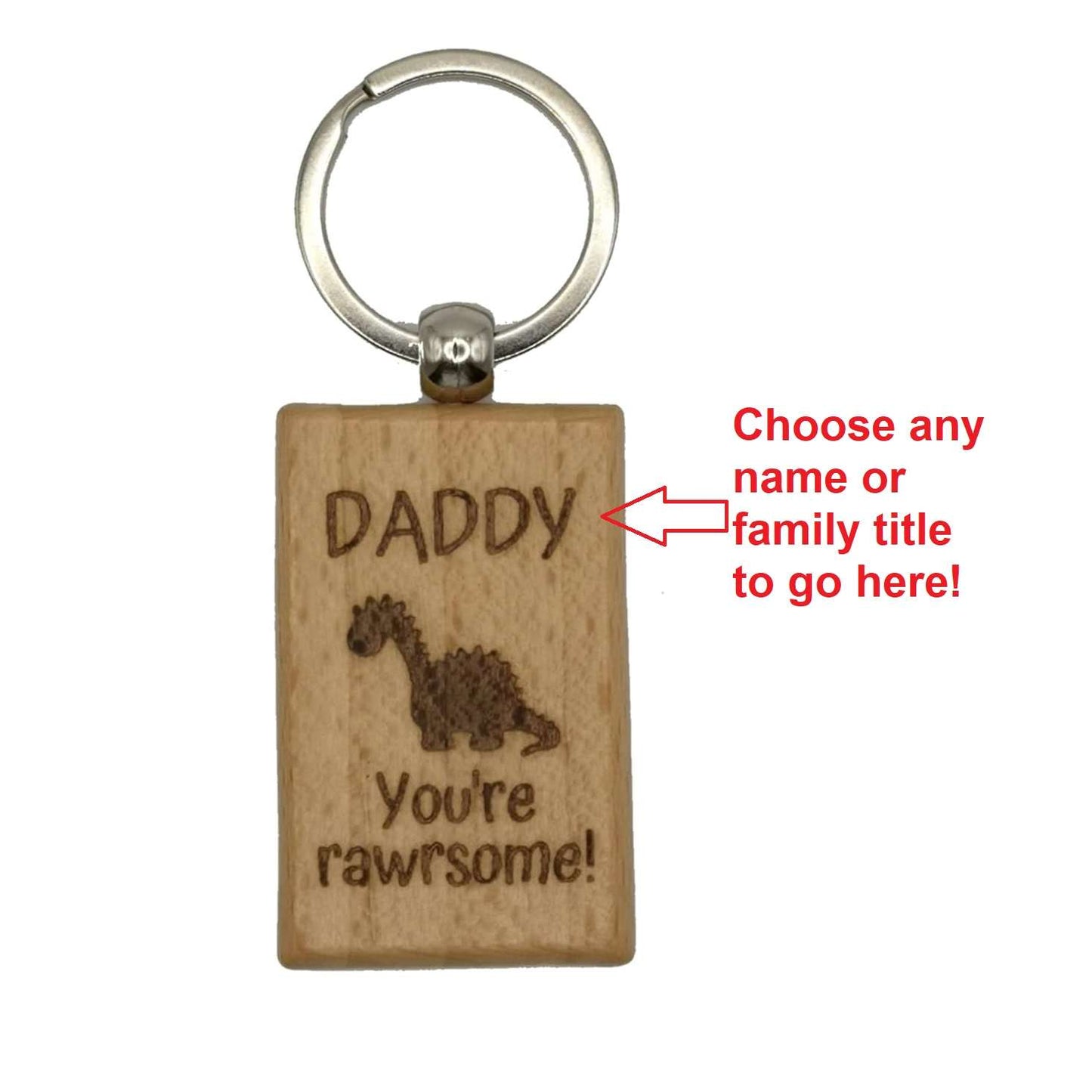 Personalised Wooden “You’re Rawrsome” Dinosaur Keychain – add any name or title