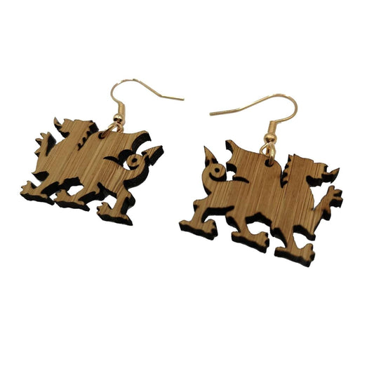 Pair of Welsh Dragon Bamboo Earrings – customise your findings colour