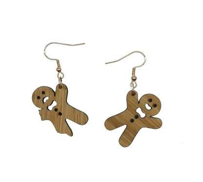 Christmas Gingerbread Men Novelty Bamboo Earrings – customise your findings colour