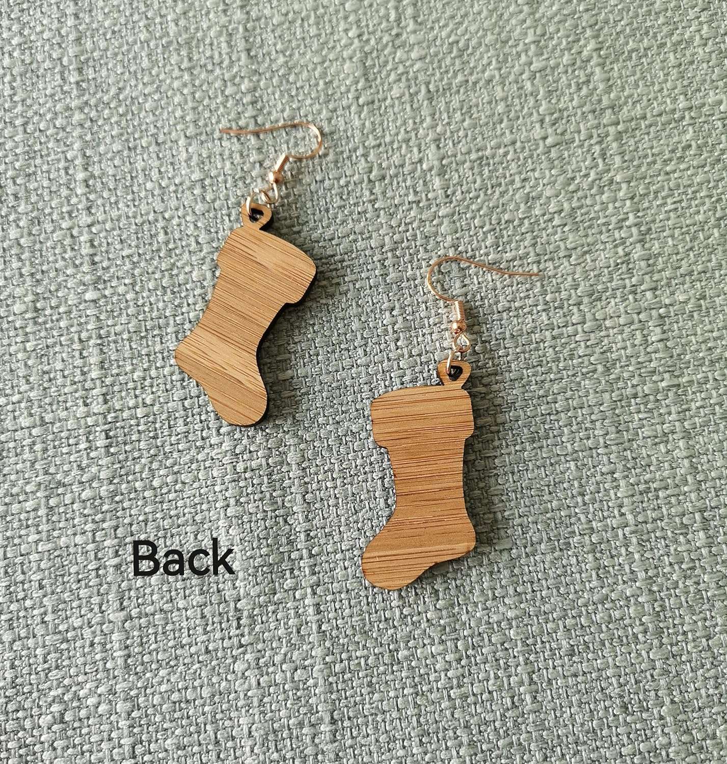 Personalised Novelty Christmas Stocking Bamboo Earrings – customise name and findings colour